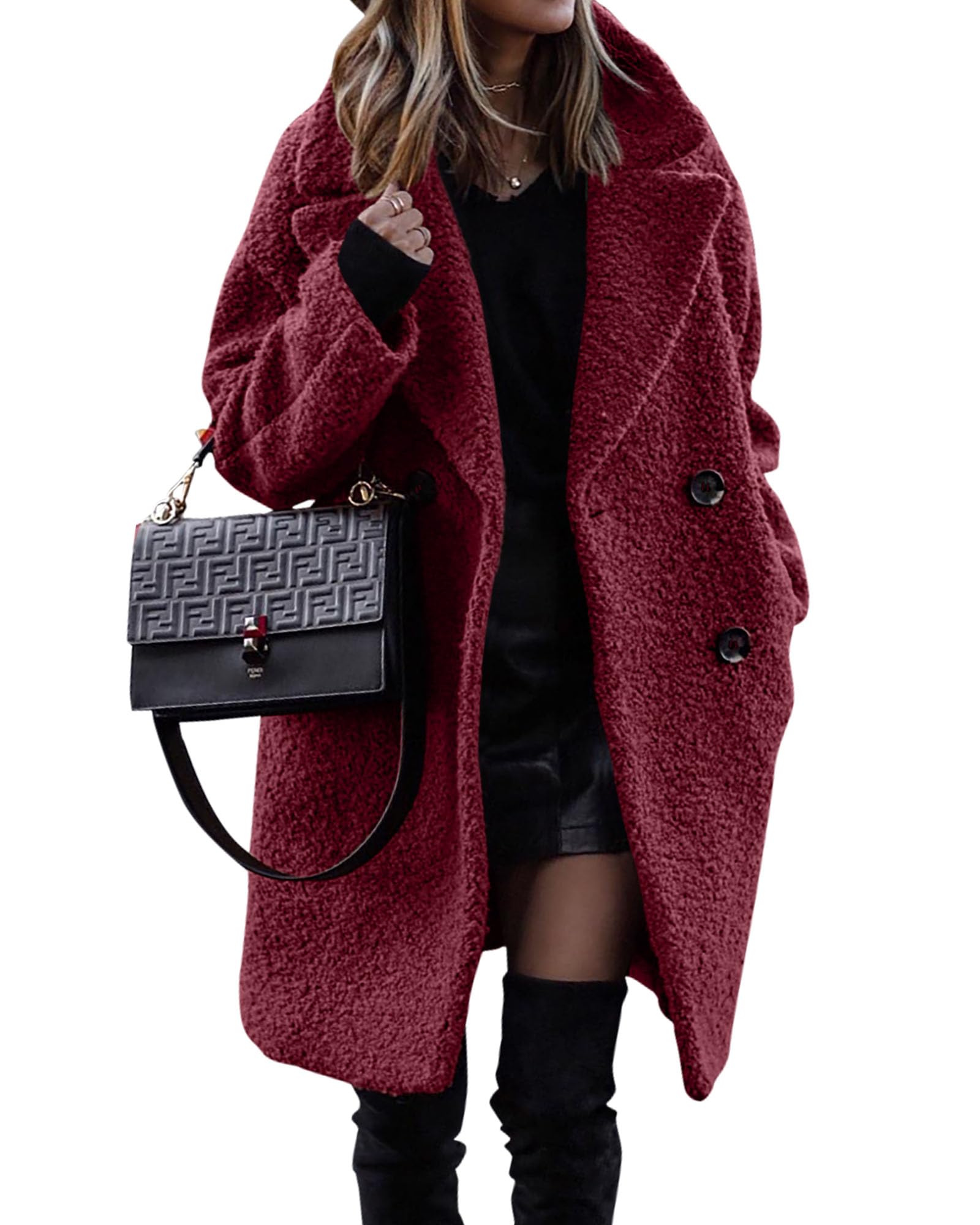 BTFBM Women Winter Faux Fur Coats Lapel Long Sleeve Fuzzy Fleece Outerwear Button Down Sherpa Jackets Fall Outfits