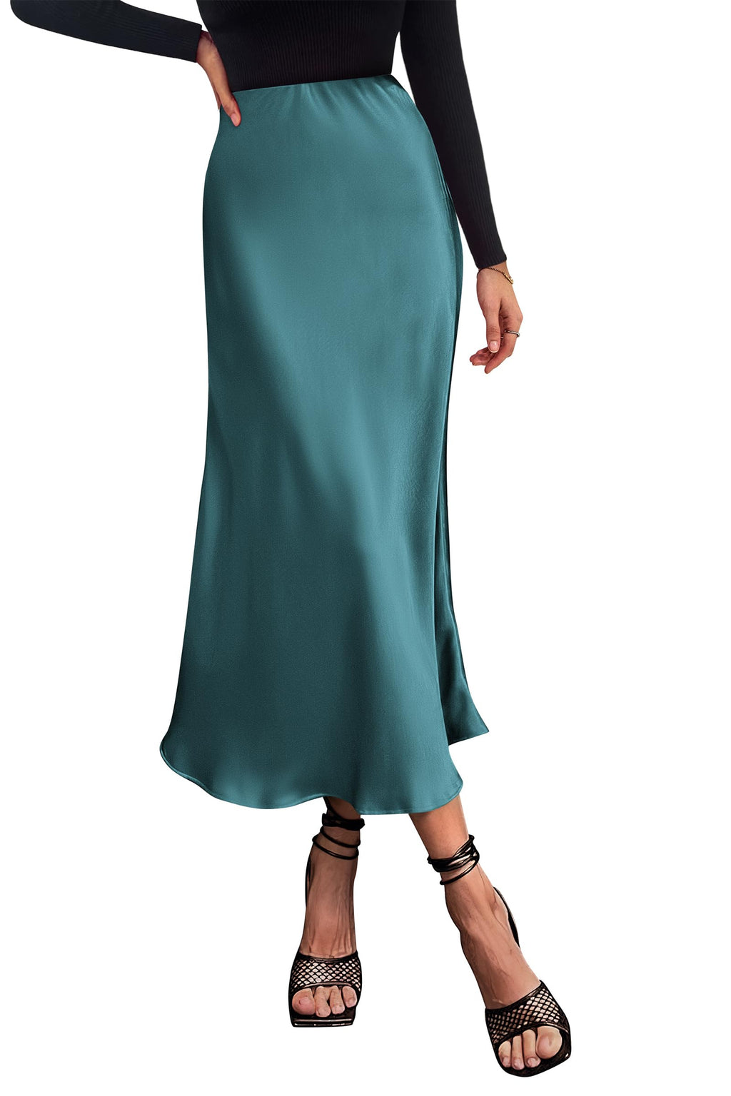 PRETTYGARDEN Women's Satin Skirts Dressy Casual Fall High Waisted Cocktail Wedding Flowy Elegant A Line Midi Skirt