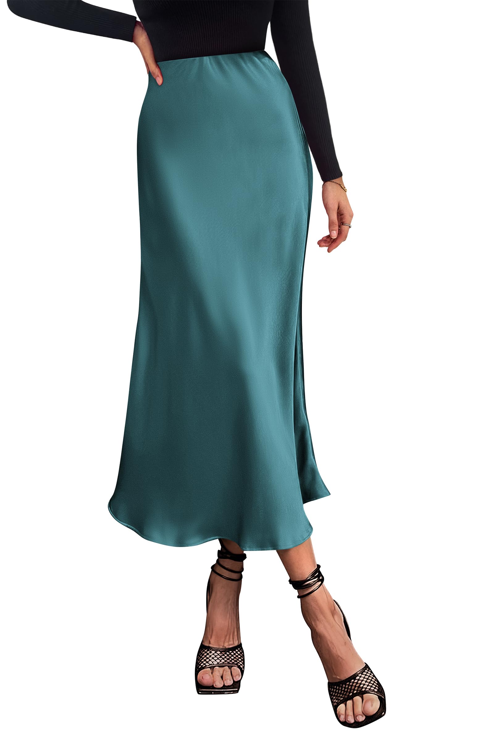 PRETTYGARDEN Women's Satin Skirts Dressy Casual Fall High Waisted Cocktail Wedding Flowy Elegant A Line Midi Skirt