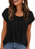 PRETTYGARDEN Womens Tops Dressy Casual Summer Short Sleeve Blouses Crew Neck Pleated Basic T Shirts Spring Clothes