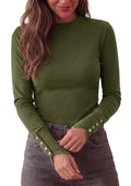 FreshPretty Womens Long Sleeve Tops Cute Slim Fitted Fall Shirts,Crewneck Knit Basic Shirts,Slimming Fit Work Office Blouses,Business Casual Outfits,Decorative Buttons,Fashion Clothing