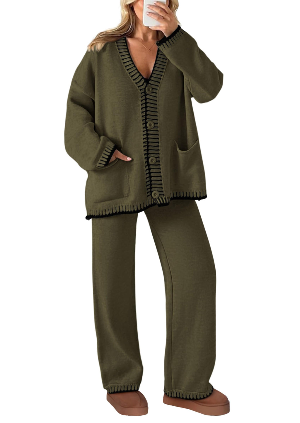 PRETTYGARDEN Lounge Sets for Women Fall Loungewear 2 Piece Outfits Cardigan Sweaters Track Suit Matching Winter Clothing
