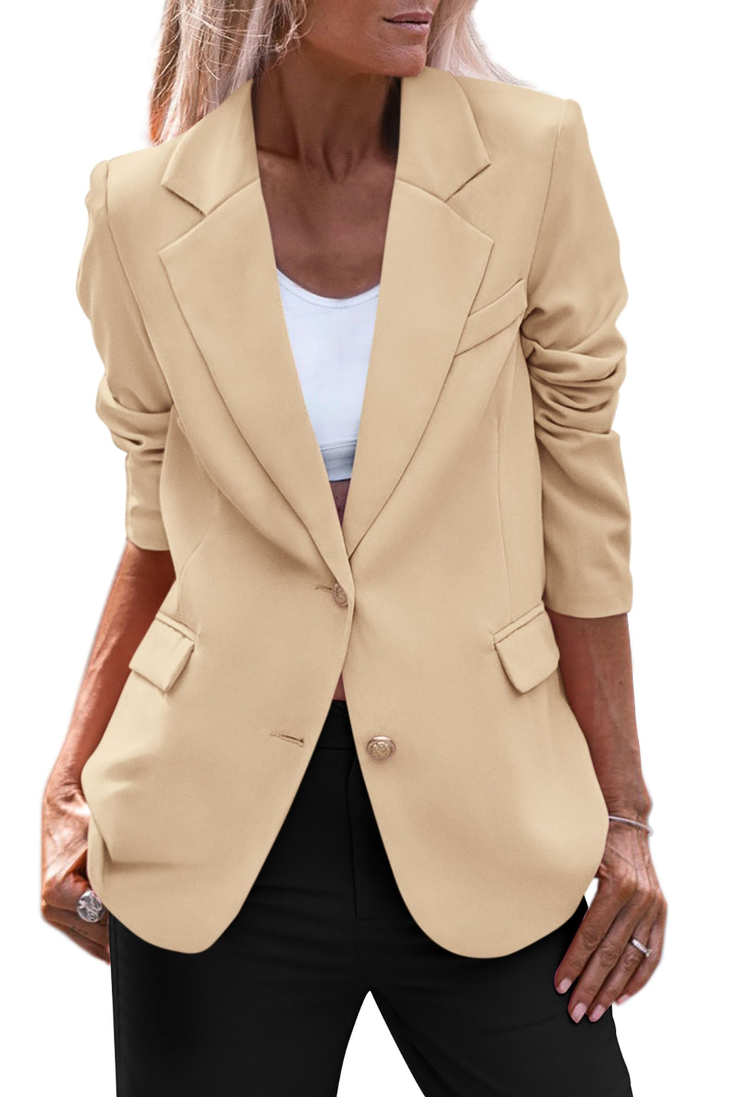 PRETTYGARDEN Women's Spring Fall Business Casual Blazers Long Sleeve Notch Lapel Trendy Work Office Blazer Jackets Outerwear