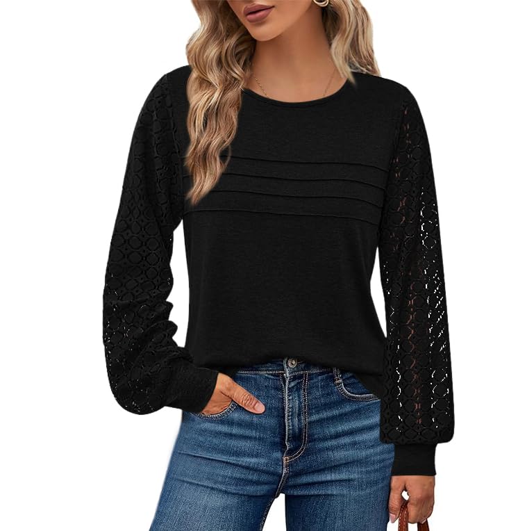 BTFBM Women's Long Sleeve Shirts Dressy Lace Fall Tops Trendy Business Casual T-Shirts Cute Work Outfits Blouses