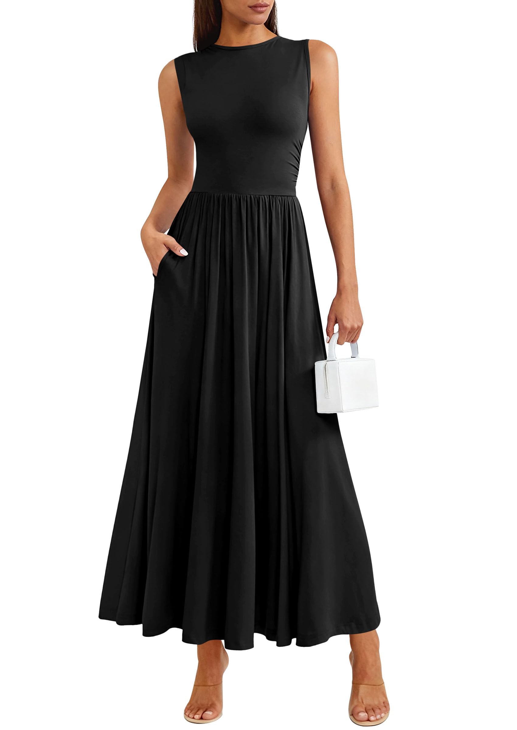 PRETTYGARDEN Summer Maxi Dresses for Women Sleeveless A Line Flowy Long Casual Sundress Wedding Guest Fashion Clothing