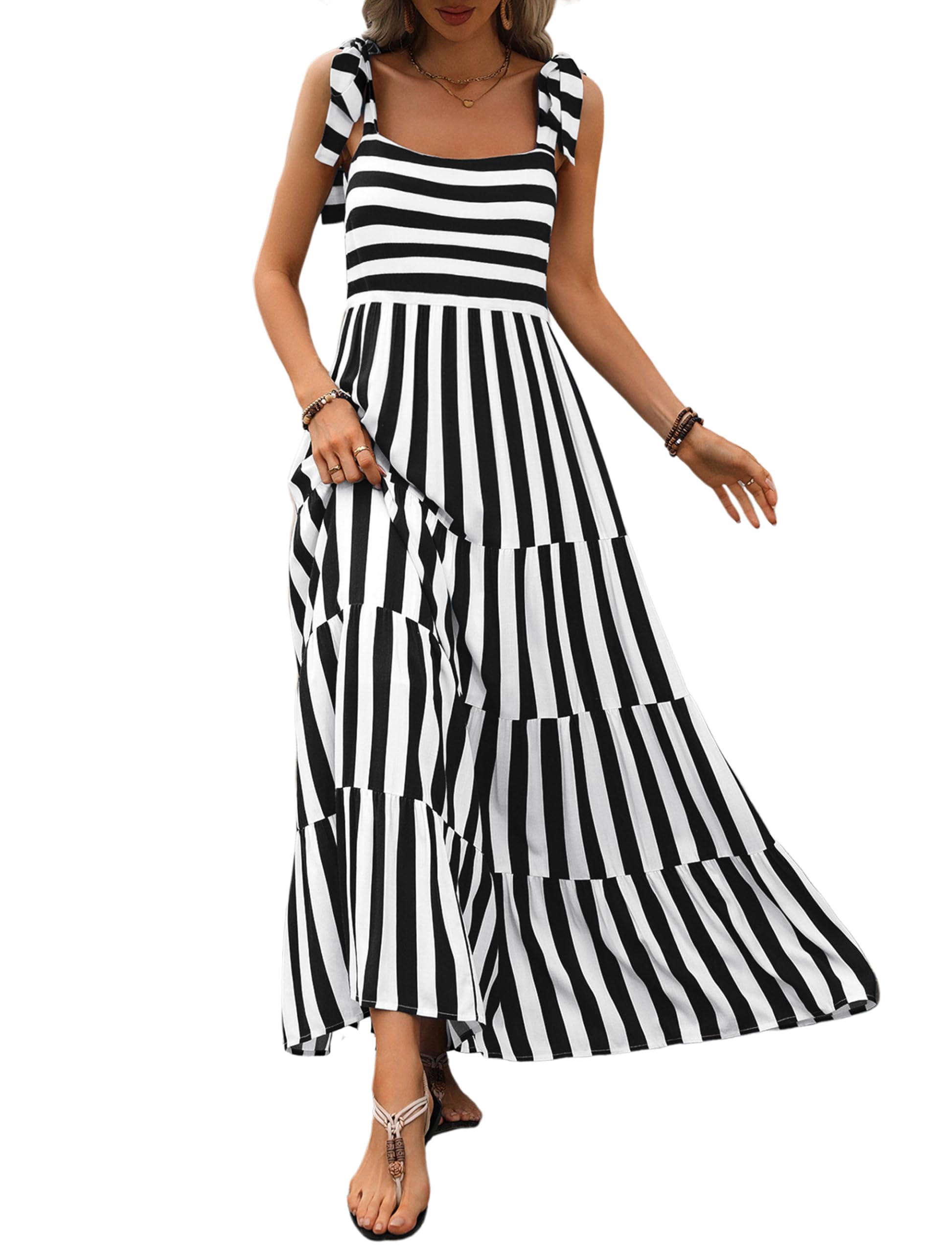 PRETTYGARDEN Women Dresses Summer Floral Sleeveless Maxi Dress Casual Spaghetti Strap Tiered Flowy Beach Long Dress
