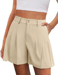 PRETTYGARDEN Womens Shorts Casual Summer Elastic High Waist Zipper Button Tailored Shorts Pleated Beach Vacation Clothes