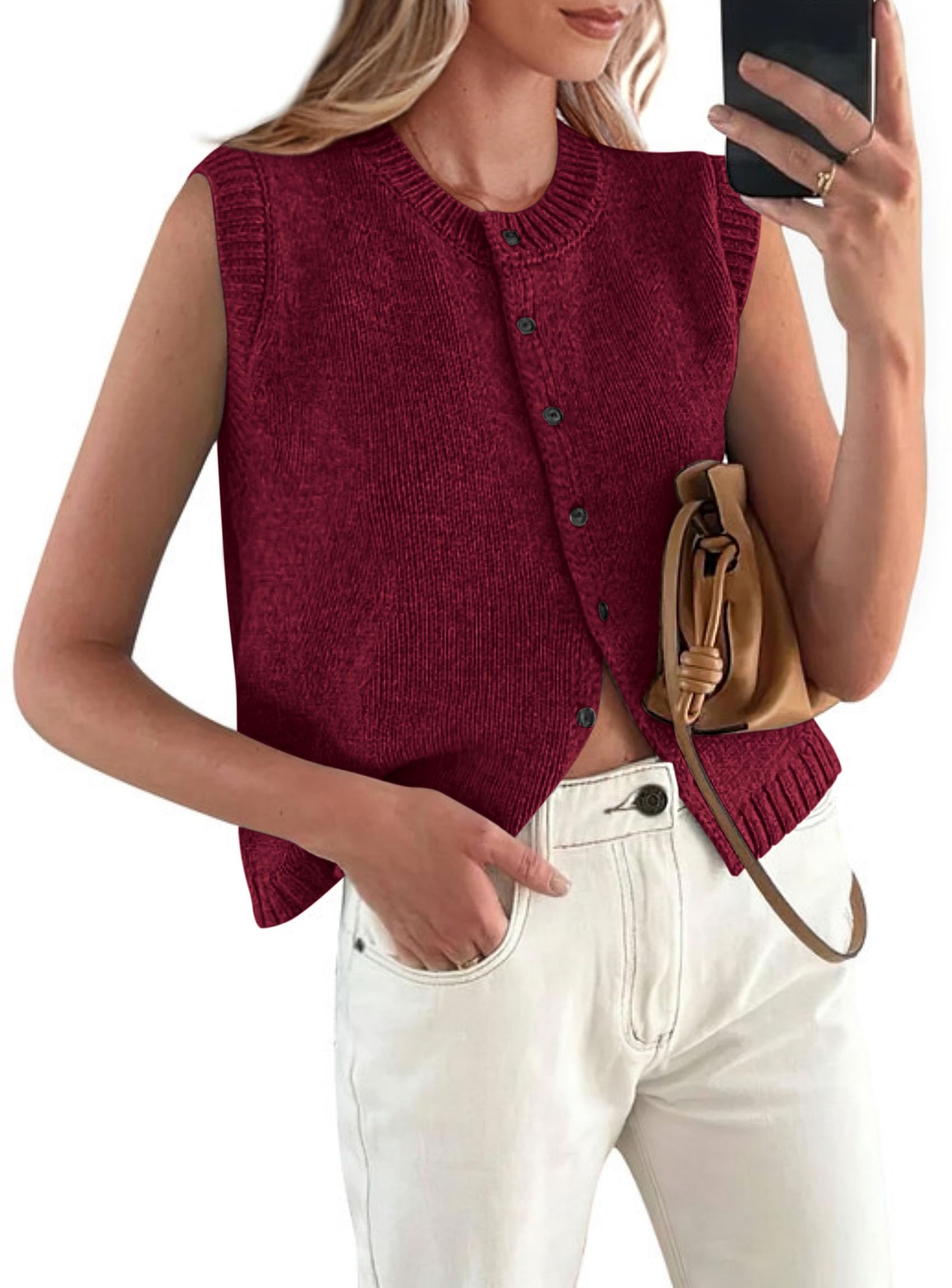 PRETTYGARDEN Sweater Vest Tops for Women Lightweight Summer Cardigan Sleeveless Button Up Knit Casual Spring Clothes