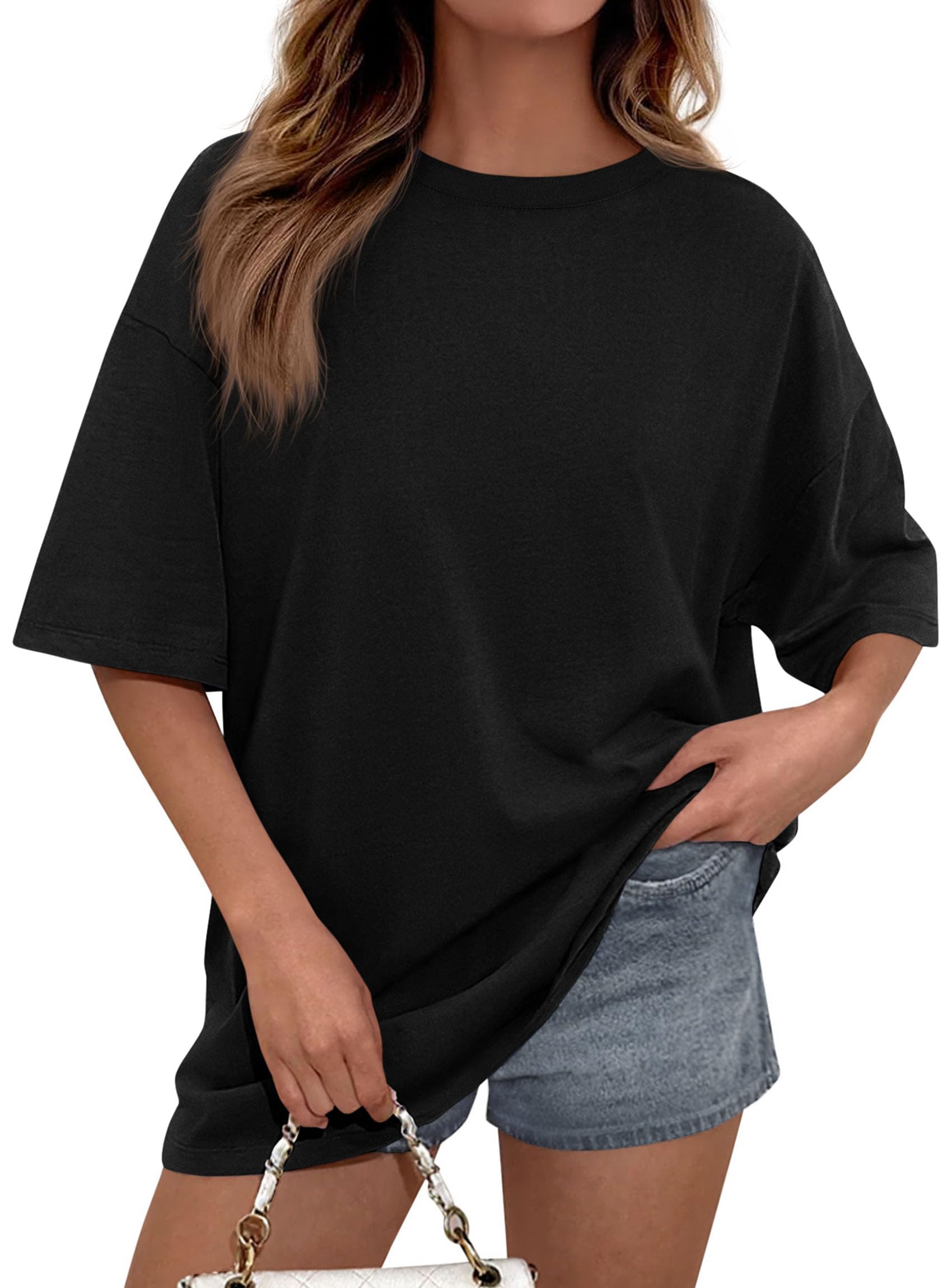 PRETTYGARDEN Women's Spring Going Out Tops Casual Short Sleeve Crewneck Loose Fit Basic Cute Tee Shirts Summer Outfits