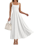BTFBM Women Summer Square Neck Maxi Dress Spring Elegant Classy Sleeveless Formal Wedding Guest Cocktail Dresses