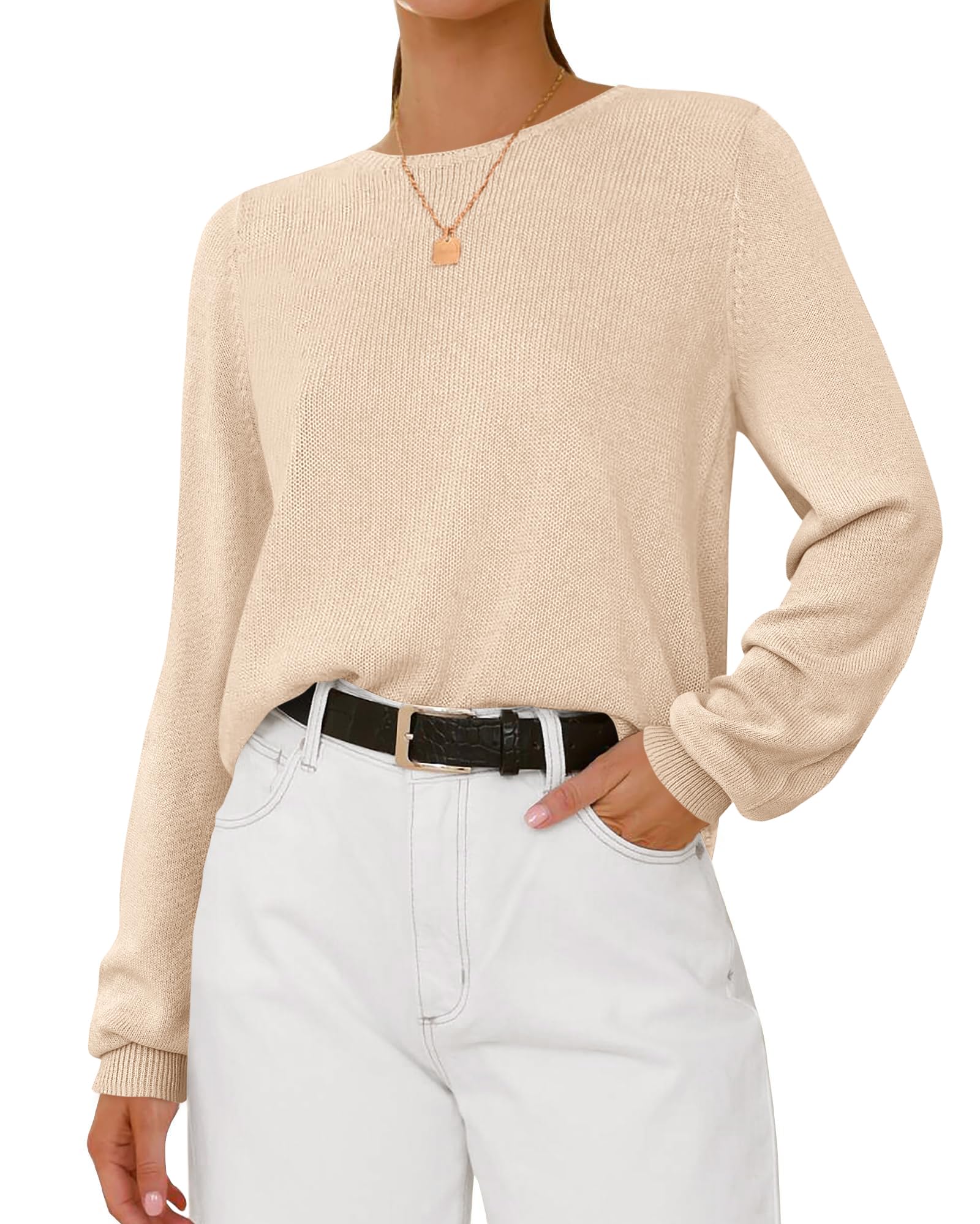 BTFBM Womens Long Sleeve Crew Neck Sweaters Spring Casual Classic Soft Loose Fit Basic Pullover Jumper Knit Top