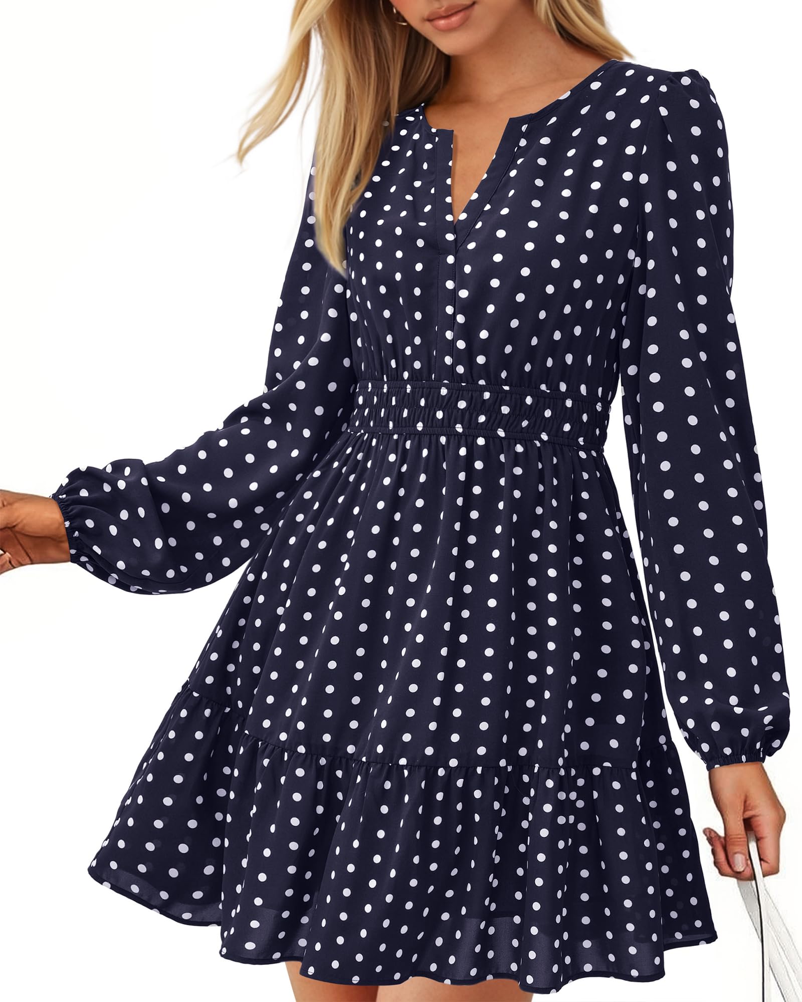 BTFBM Spring Dresses for Women Mini Long Sleeve Elastic Waist Summer Vacation Outfits Floral Wedding Guest Dress