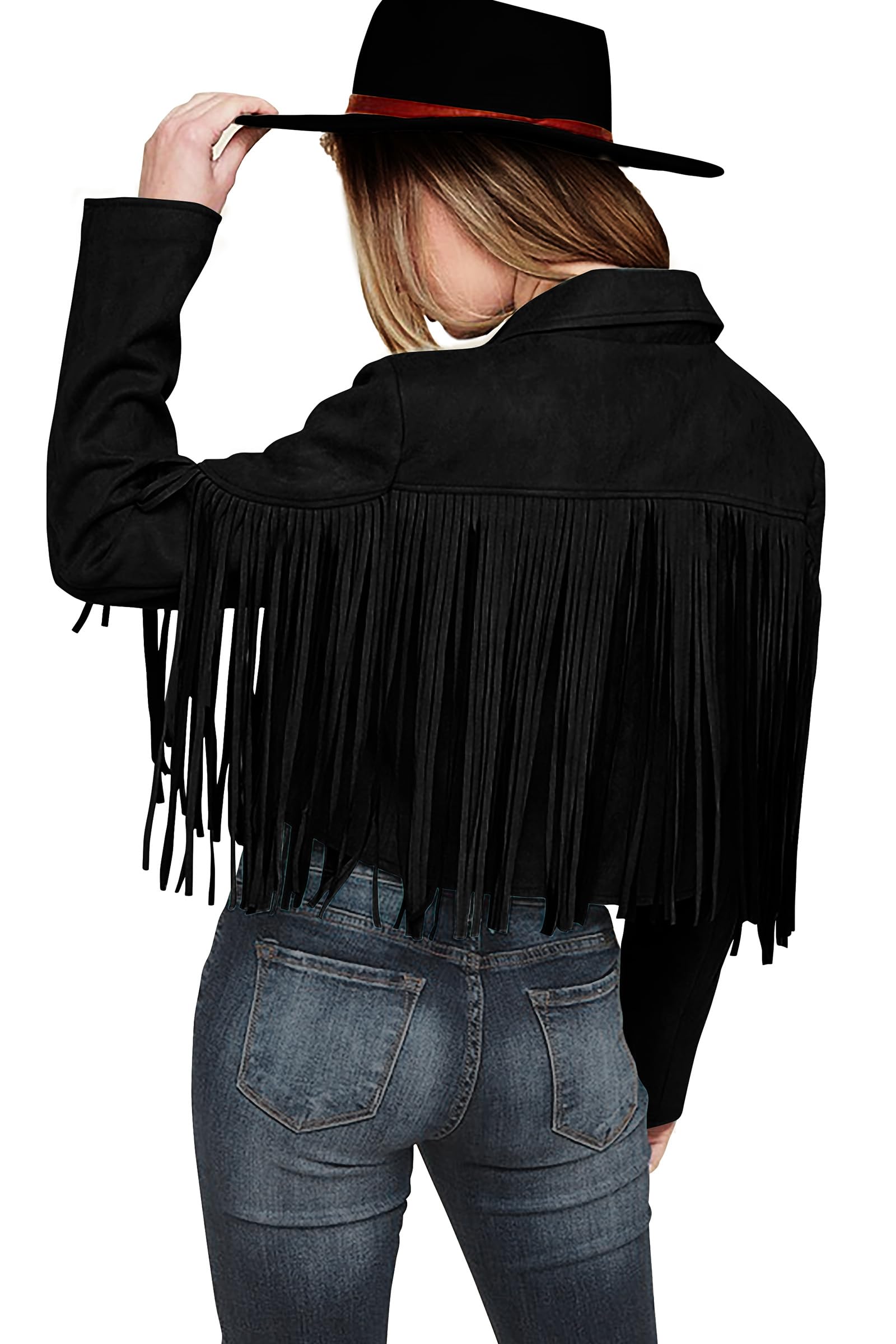 PRETTYGARDEN Women's Fringe Faux Suede Leather Jackets Fall Fashion Tassel Motorcycle Cropped Coats