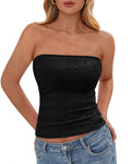 FreshPretty Tube Tops for Women Spring Summer Backless Fitted Floral Embroidery Going Out Bandeau Top Beach Vacation