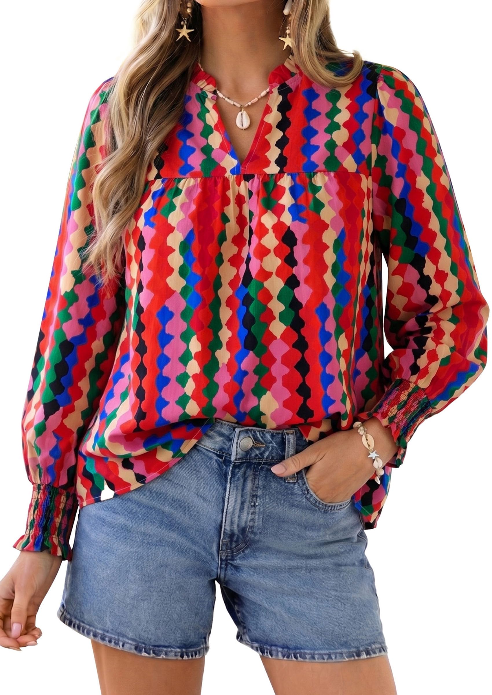 PRETTYGARDEN Women's Boho Floral Blouses Dressy Casual