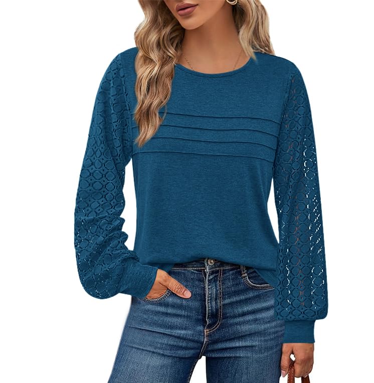 BTFBM Women's Long Sleeve Shirts Dressy Lace Fall Tops Trendy Business Casual T-Shirts Cute Work Outfits Blouses