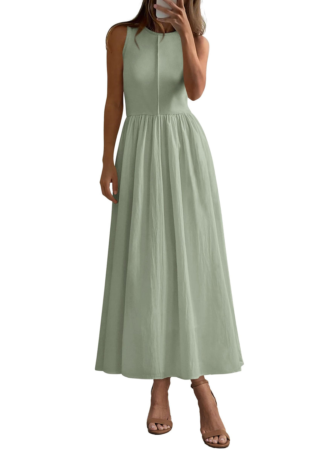 PRETTYGARDEN Maxi Dresses for Women Summer Casual Sleeveless Patchwork Flowy Vacation Sundress Knit Long Work Tank Dress