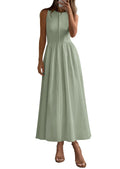 PRETTYGARDEN Maxi Dresses for Women Summer Casual Sleeveless Patchwork Flowy Vacation Sundress Knit Long Work Tank Dress