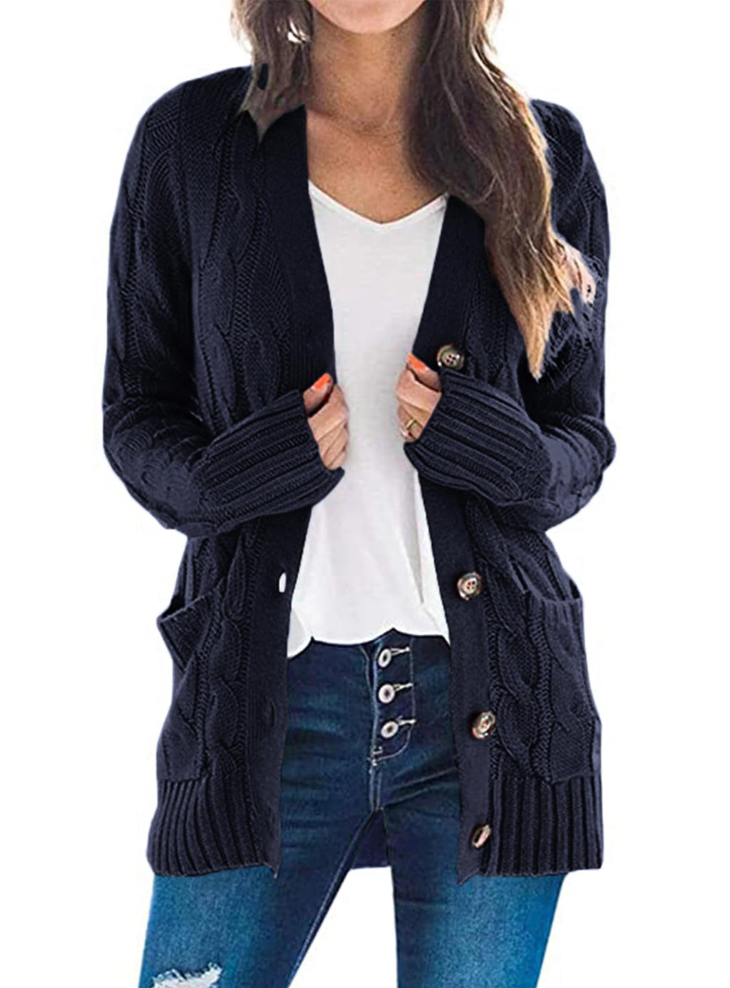 PRETTYGARDEN Women's Open Front Cardigan Sweaters Fall Fashion Button Down Cable Knit Chunky Winter Clothing Outerwear Coats