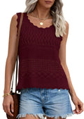 PRETTYGARDEN Womens Crochet Tank Tops Summer Spring Boho Sleeveless Cute Knit Sweater Vest Trendy Beach
