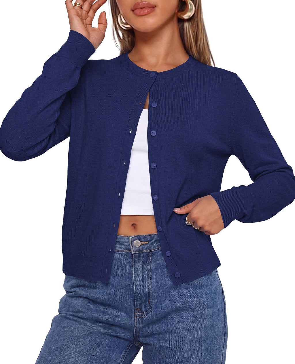 PRETTYGARDEN Lightweight Cardigans for Women Knit Sweaters Long Sleeve Button Down Shirts, Casual Work Office Going Out Tops, Fall Winter Layering Clothes, Bolero Shrugs for Dresses