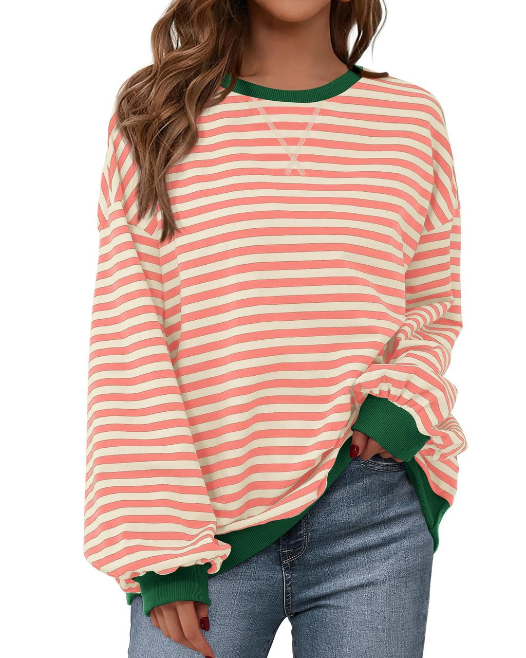 BTFBM Sweatshirt For Women Summer Crewneck Long Sleeve Oversized Striped Pullover Tops Y2K Clothes Workout Shirt