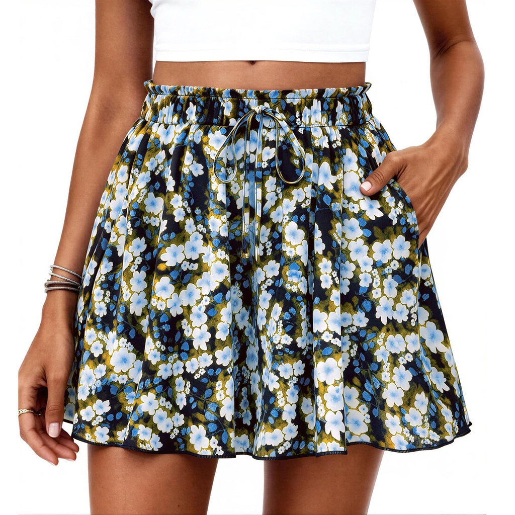 PRETTYGARDEN Women's Flowy Shorts Summer Fashion Beach Vacation Clothes Casual High Waist Wide Leg Ruffle Shorts