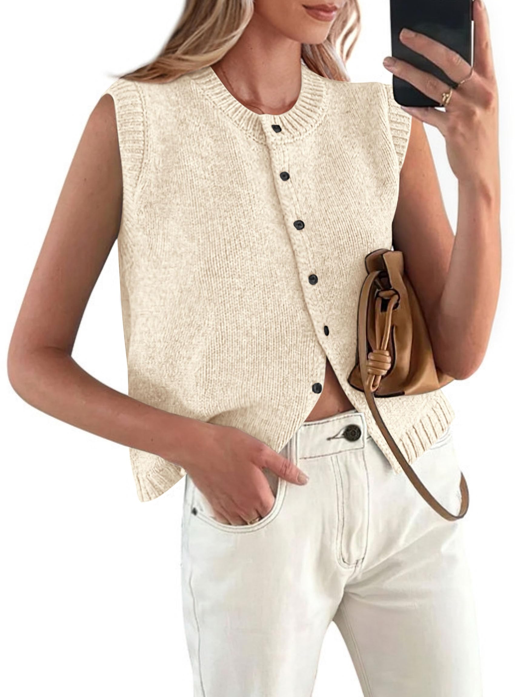 PRETTYGARDEN Sweater Vest Tops for Women Lightweight Summer Cardigan Sleeveless Button Up Knit Casual Spring Clothes