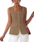 BTFBM Womens Sleeveless Suit Vests Dressy Casual Square Neck Business Work Waistcoat Spring Button Blazer Vest Tops