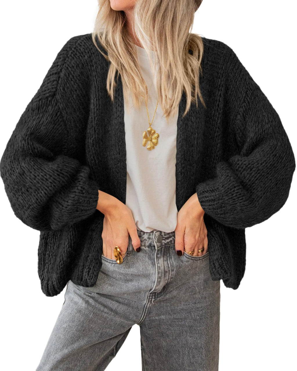 BTFBM Cardigan Sweaters for Women Fall Fashion Clothes | No Button No Pocket Design, Chunky Knit Open Front Cardigans, Ribbed Cuff Long Sleeve Sweater, Loose Winter Coat Clothing