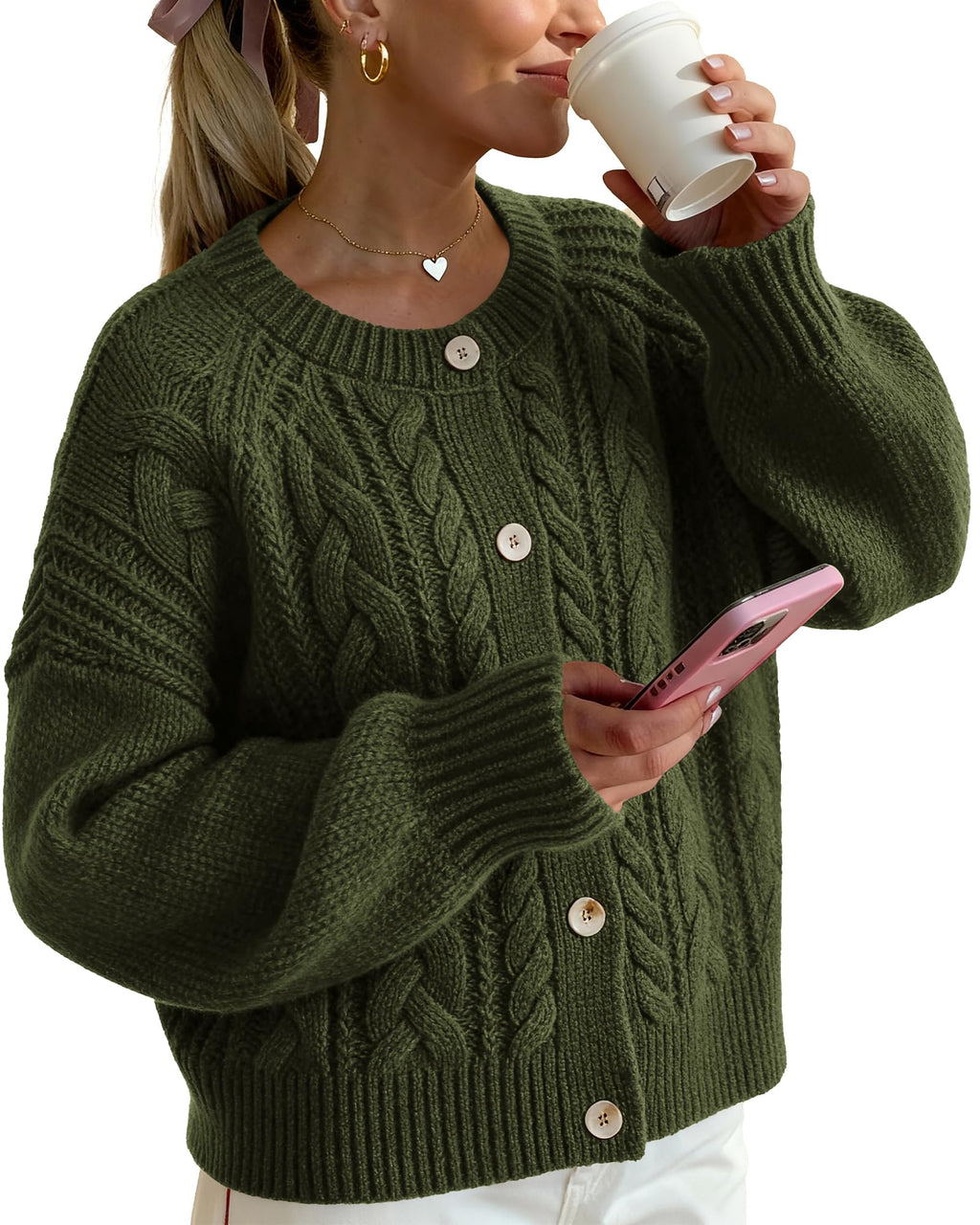 FreshPretty Chunky Cardigan Sweaters for Women Fall Fashion Button Long Sleeve Loose Cable Knit Winter Coats Outerwear