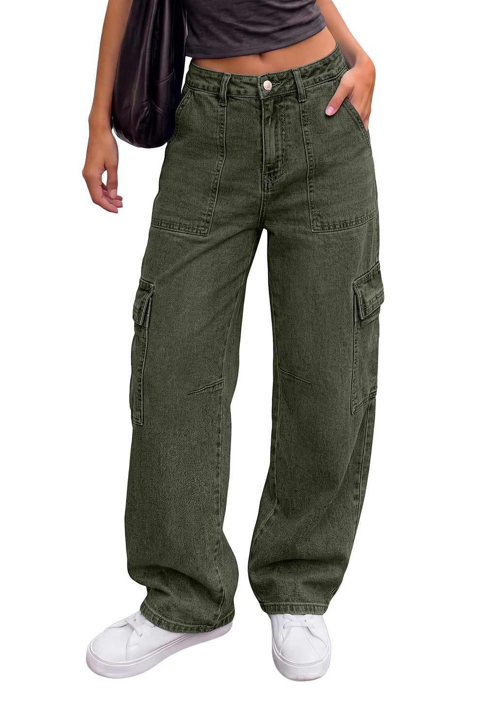 PRETTYGARDEN Barrel Pants Women Wide Leg Baggy Denim Jeans Relaxed Fit,Utility Pockets,Loose Streetwear,Boyfriend Style,Y2K Outfits,Fashion Cargo Pants,Fall Clothes