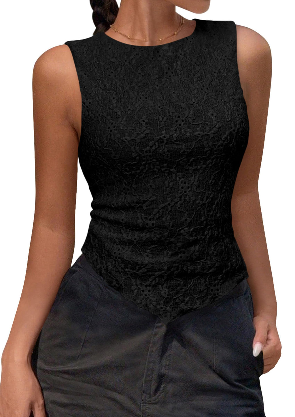 NALANISA Womens Cute Tank Tops Summer Trendy  Crochet Slim Fitted Textured Sleeveless Asymmetrical Going Out Y2K T-Shirts