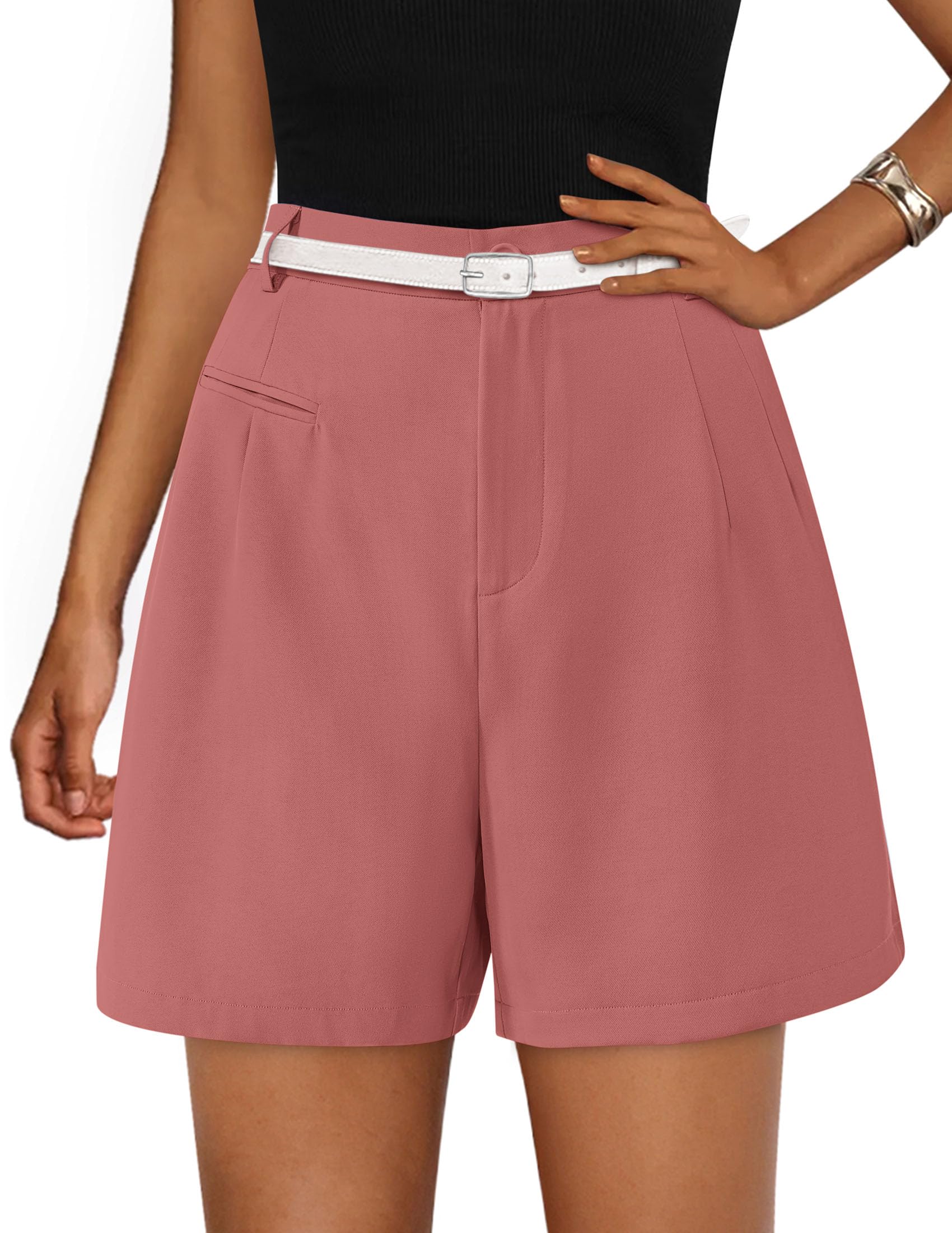 PRETTYGARDEN Shorts for Women Dressy Summer Elastic High Waisted Wide Leg Business Casual Work Shorts with Pockets