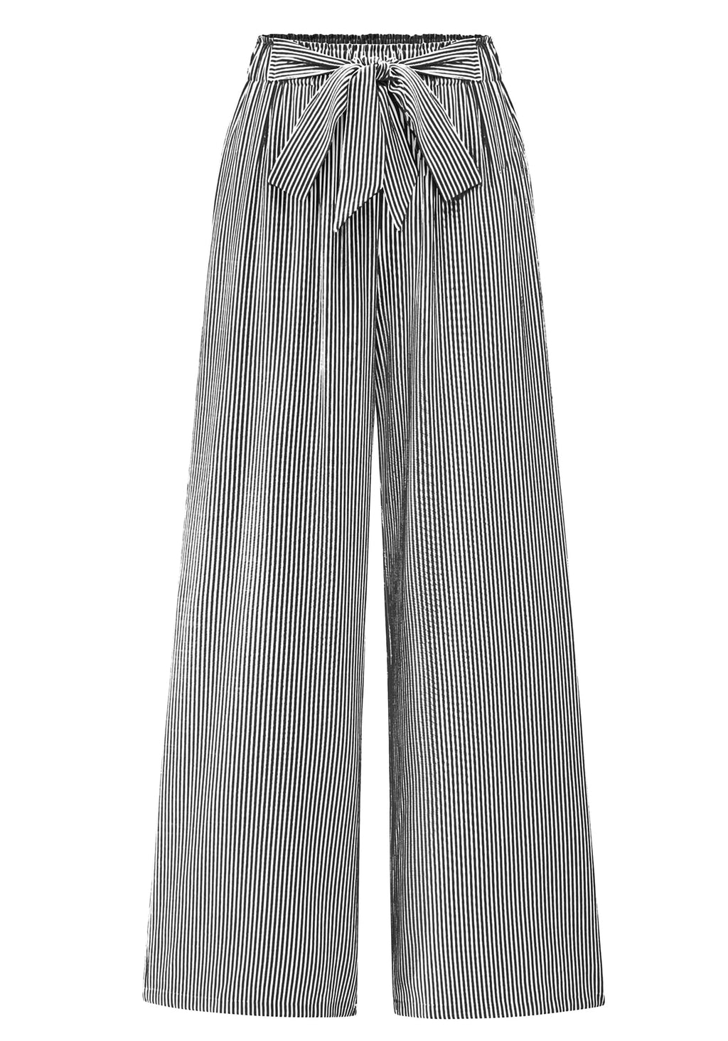 BTFBM Pants for Women Spring Clothes Striped High Waist Tie Knot Dressy Casual Wide Leg Palazzo Work Trousers Pants