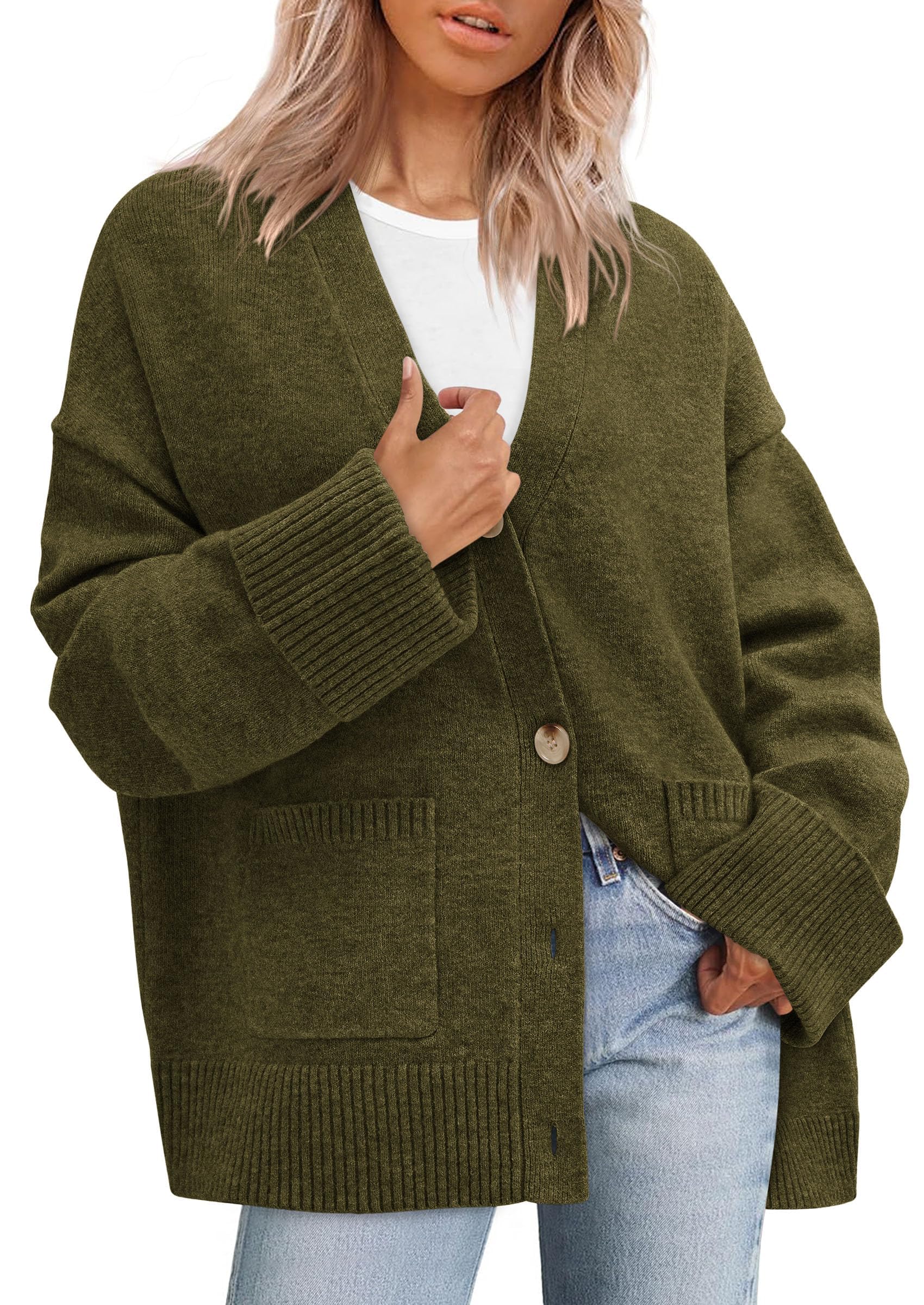 PRETTYGARDEN Women's Oversized Cardigan Sweaters Trendy Chunky Knit Long Sleeve V Neck Button Down Fall Winter Outfits