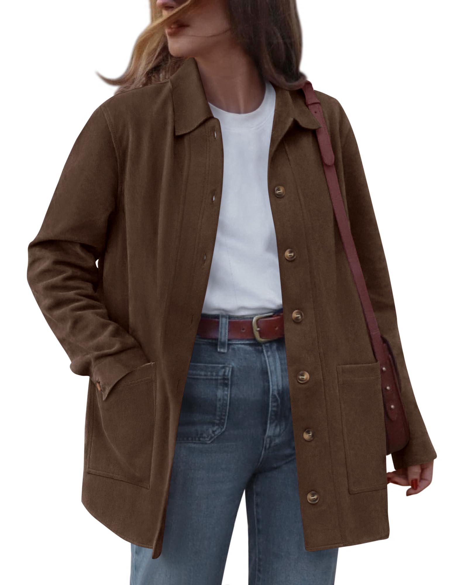 BTFBM Faux Suede Jacket Women Fall Fashion Leather Jackets Long Sleeve Button Down Winter Coats Shackets Outerwear