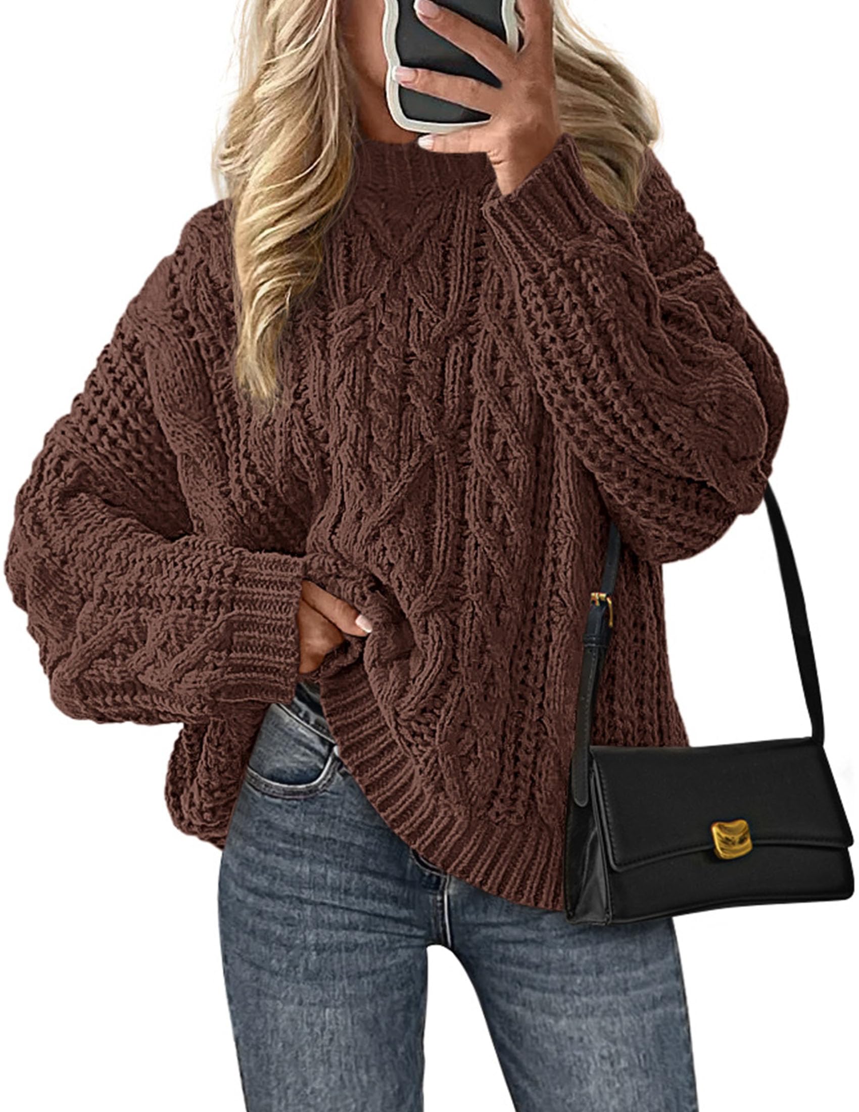 PRETTYGARDEN Women's Oversized Fall Sweaters Casual Long Sleeve Crewneck Chunky Cable Knit Pullover Tops Winter Clothes