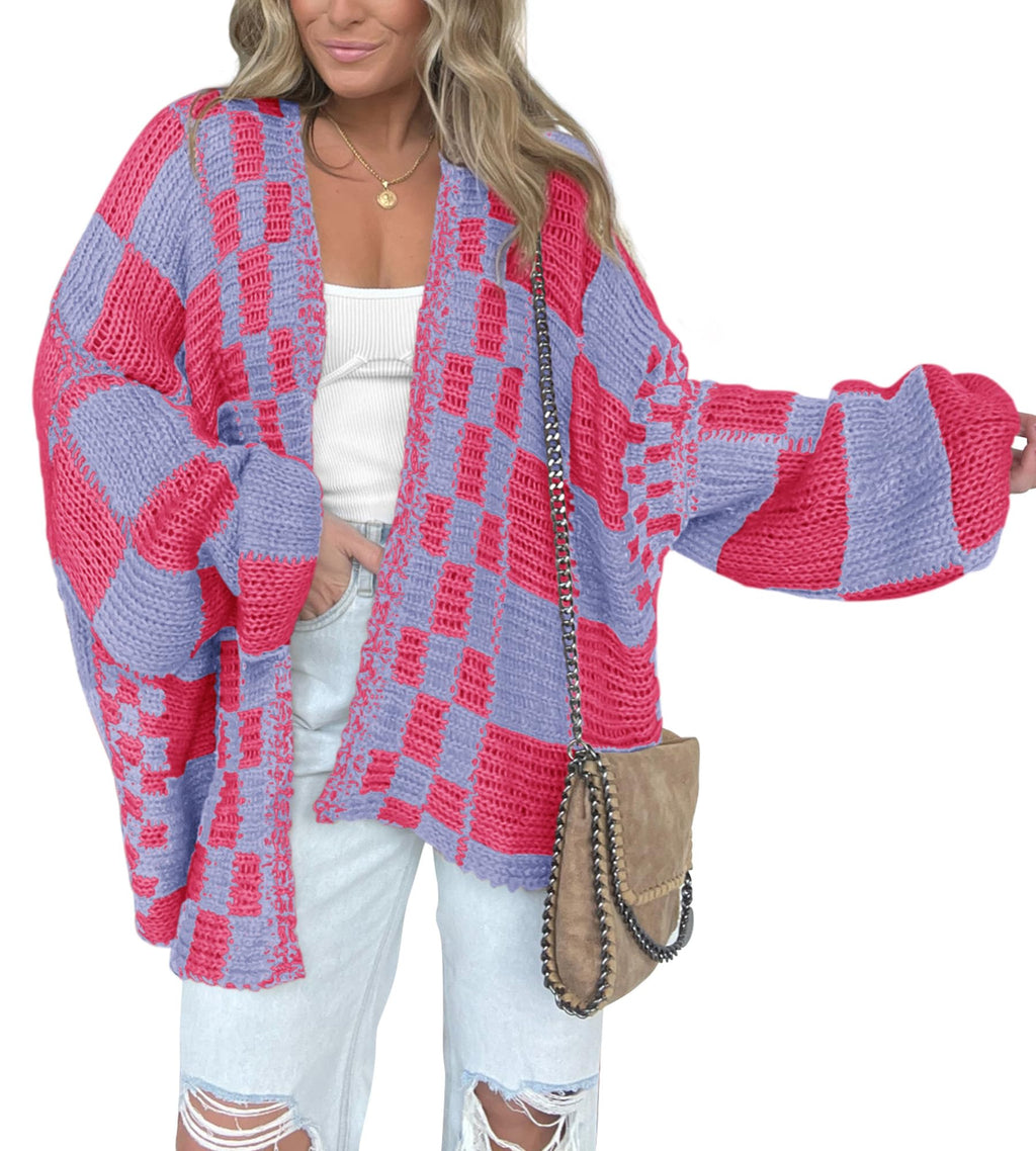 BTFBM Casual Cardigan Sweater for Women Fall Long Sleeve Sweaters Fall Outfits, Loose Fit,Solid,Open Front Chunky Knit Sweaters,Chunky Cardigan Sweaters For Women,Checkered Outwear Coat