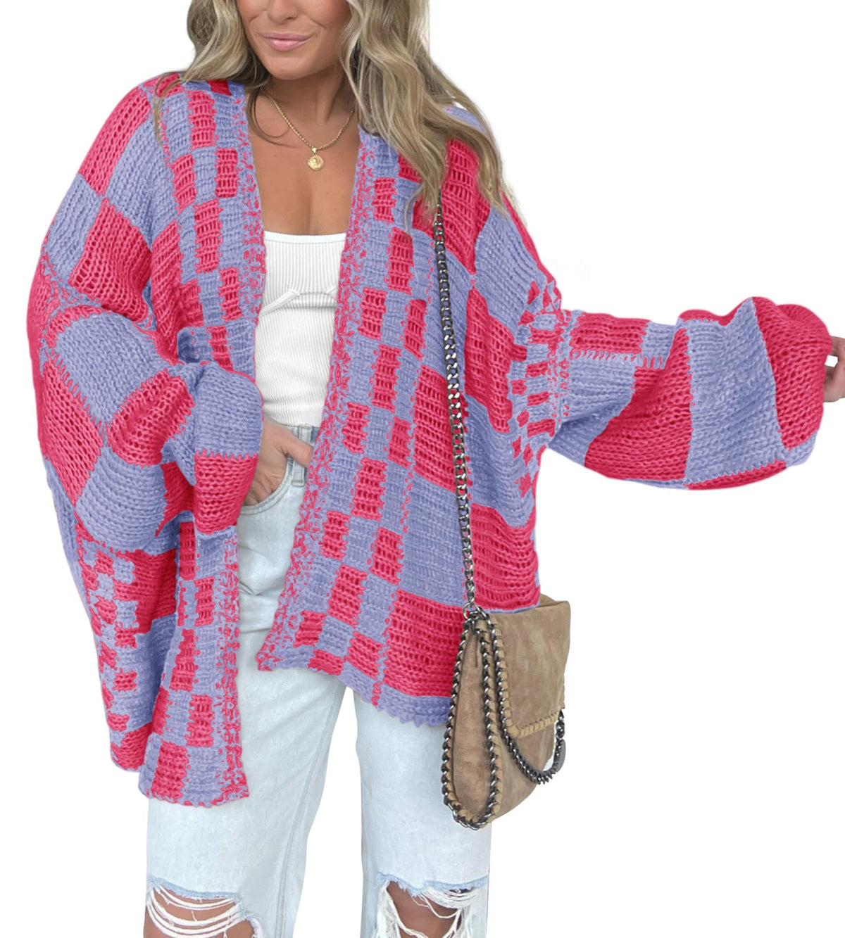 BTFBM Casual Cardigan Sweater for Women Fall Long Sleeve Sweaters Fall Outfits, Loose Fit,Solid,Open Front Chunky Knit Sweaters,Chunky Cardigan Sweaters For Women,Checkered Outwear Coat