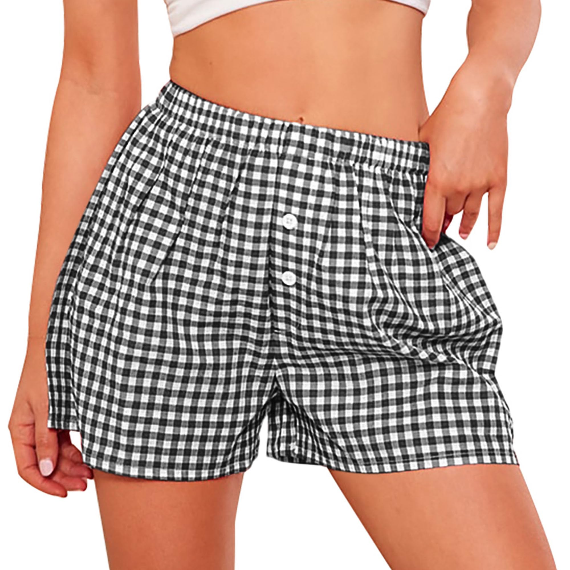 PRETTYGARDEN Womens Shorts Boxers Summer Gingham Pajama Lounge Sleep Y2K Plaid Pj Shorts Beach Bottoms