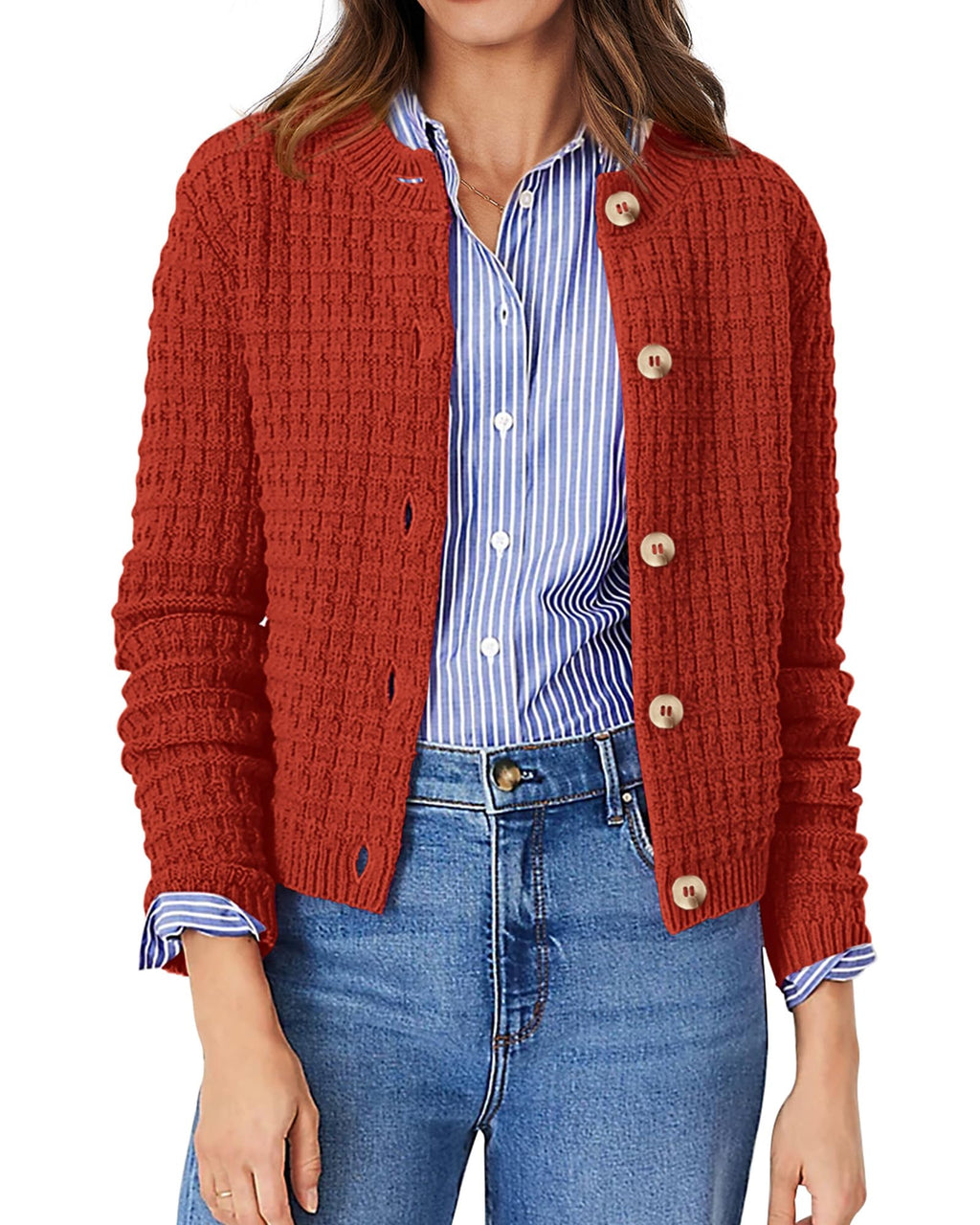PRETTYGARDEN Women's Knit Cardigan Sweaters Casual Long Sleeve Open Front Button Down Trendy Jackets Outerwear