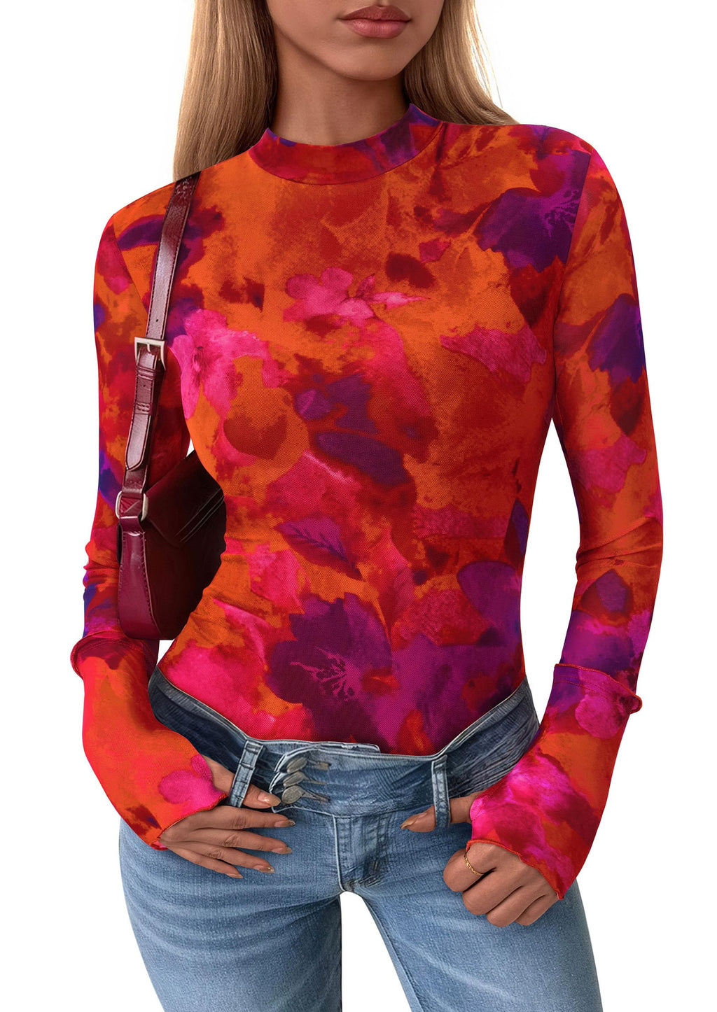 PRETTYGARDEN Womens Fall Mesh Floral Blouses Long Sleeve Going Out Tops Slim Fitted Shirts Date Night Outfits