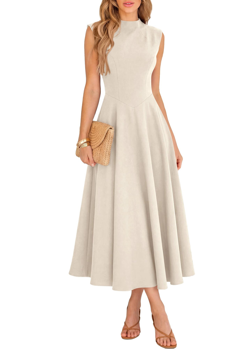 BTFBM Summer Dresses for Women Mock Neck Sleeveless High Waist Flowy Aline Maxi Spring Wedding Guest Dress Cocktail