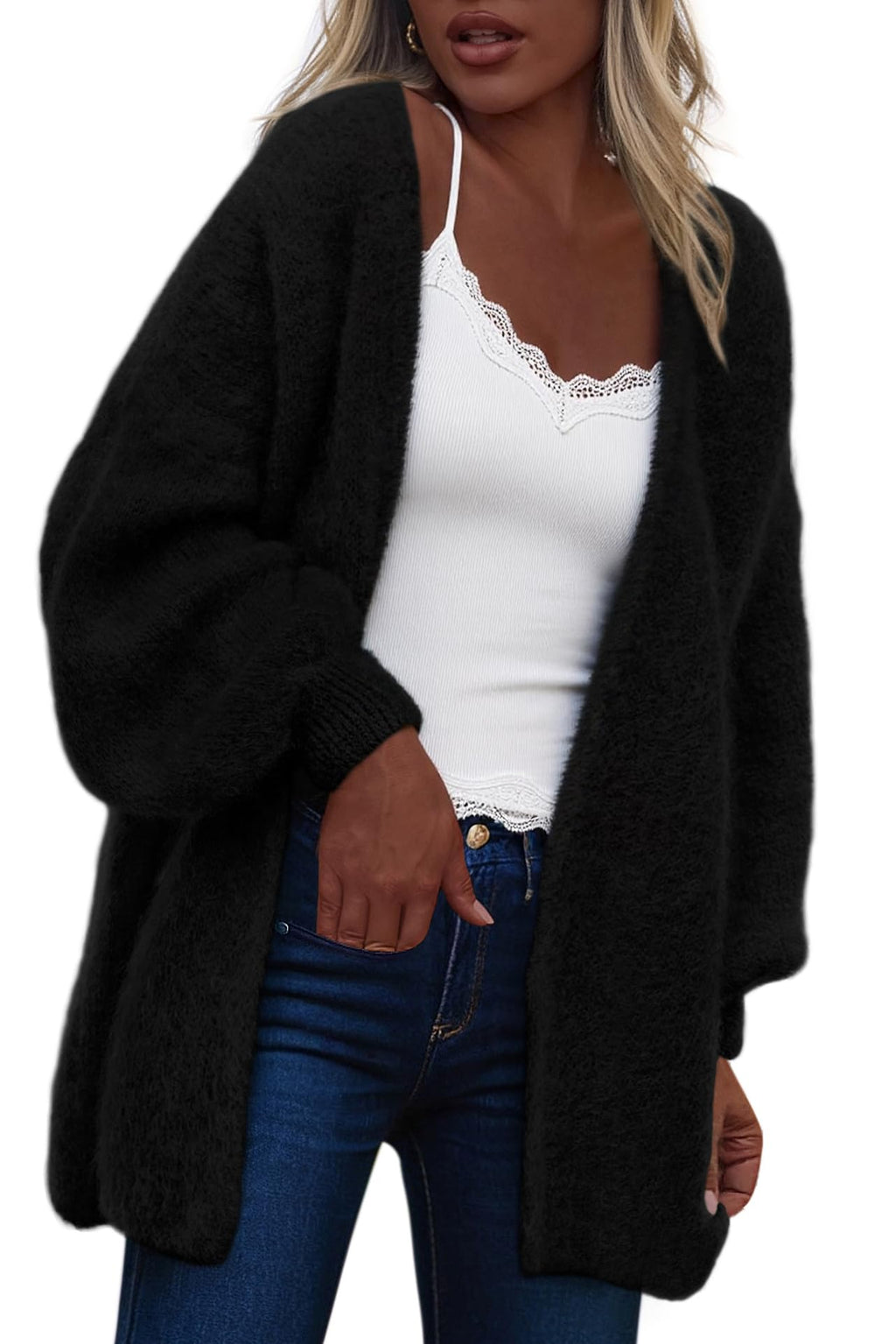 FreshPretty Women Open Front Slouchy Cozy Chunky Knit Cardigans,Fall Fashion Long Sleeve Drop Shoulder Soft Oversized Sweaters,Cute Long Cardigan Winter Clothing,Spring Trendy Outerwear