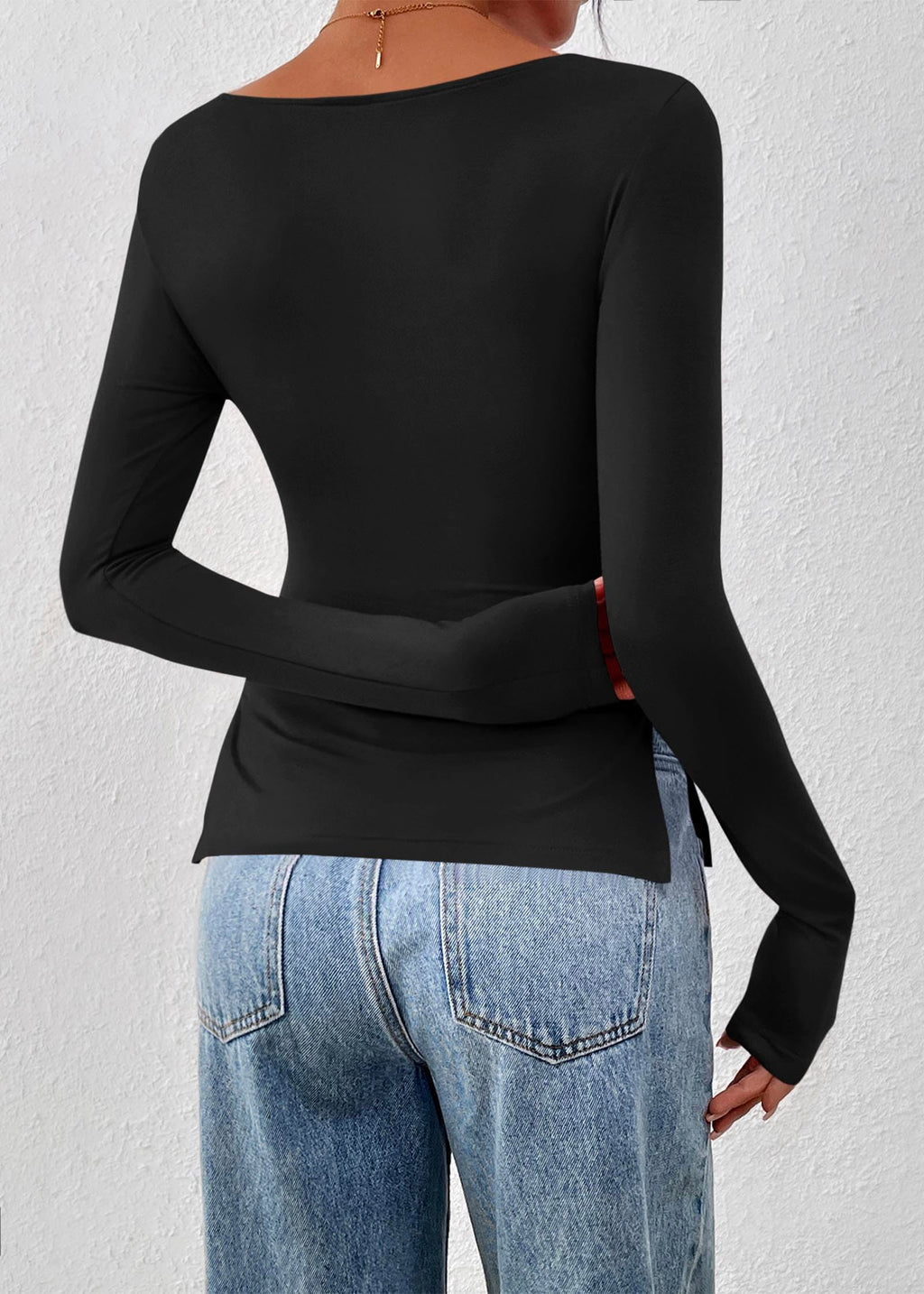 FreshPretty Long Sleeve Shirts for Women Fall Casual Boat Neck Knit Workout Going Out Tops Fitted Side Slit Basic Tees
