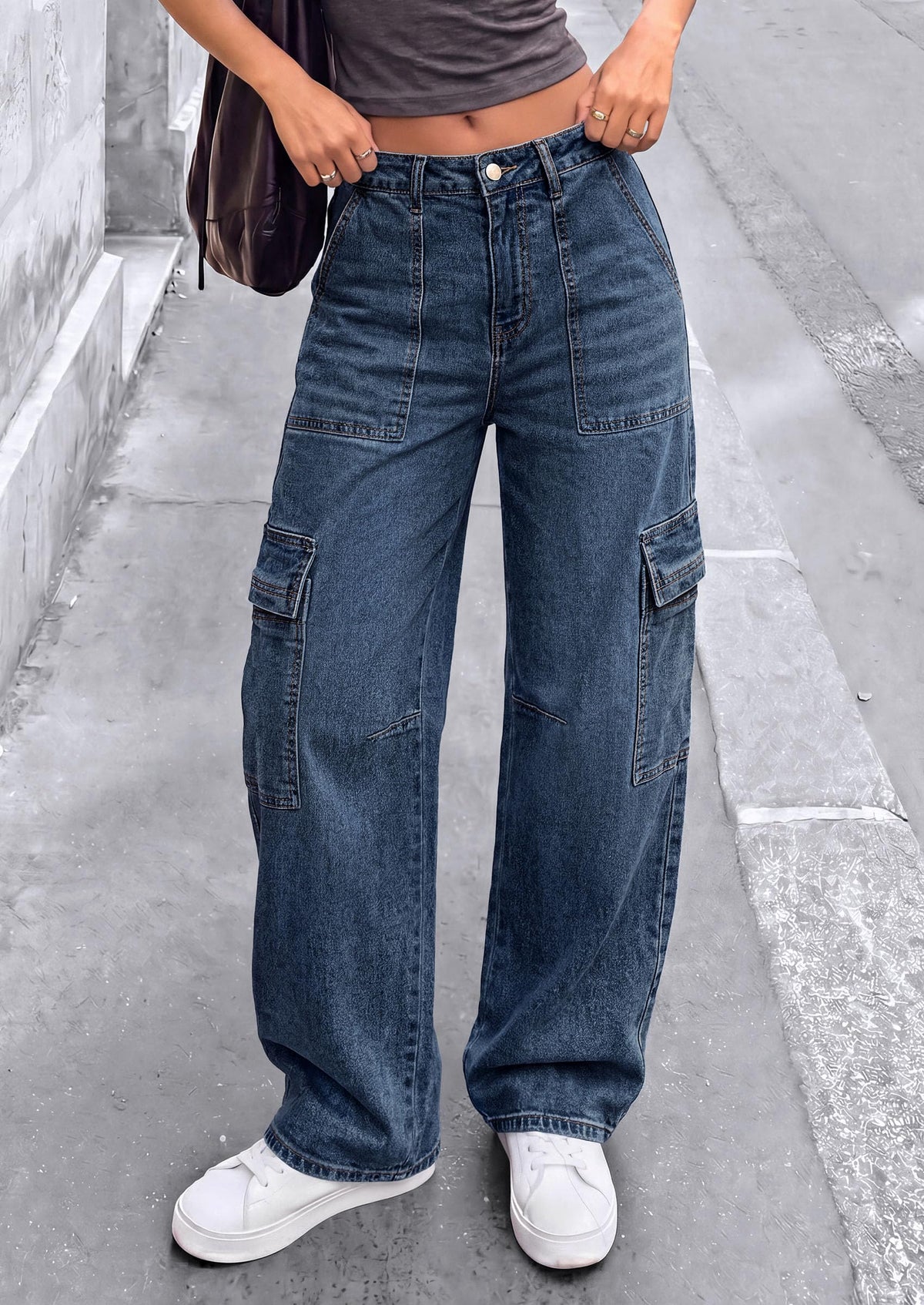 PRETTYGARDEN Barrel Pants Women Wide Leg Baggy Denim Jeans Relaxed Fit,Utility Pockets,Loose Streetwear,Boyfriend Style,Y2K Outfits,Fashion Cargo Pants,Fall Clothes