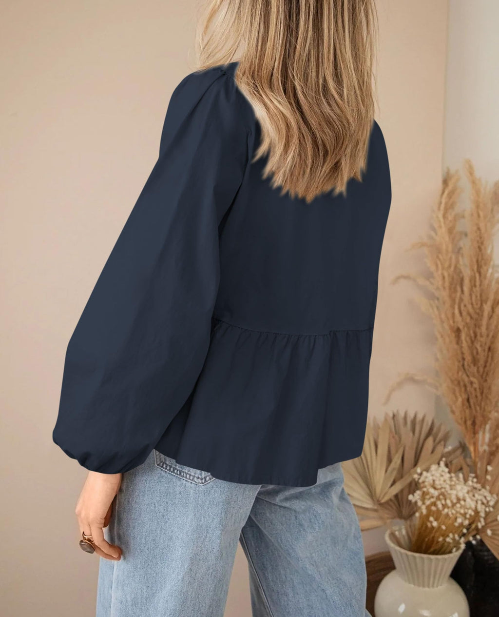 PRETTYGARDEN Women's Spring Fall Babydoll Peplum Blouse Shirt Puff Long Sleeve Bow Tie Front Trendy Cute Y2K Going Out Tops