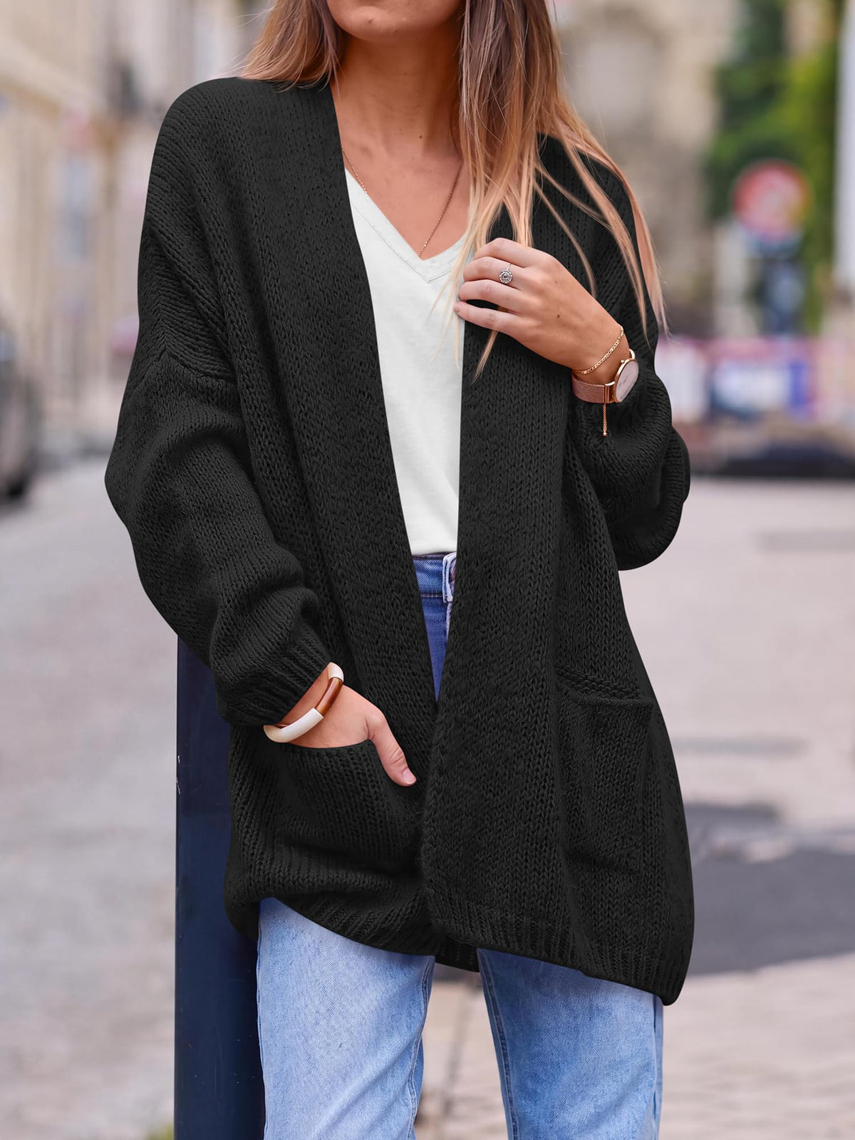 FreshPretty Cardigan Sweaters for Women 2026 Fall Clothes with Pockets,Lightweight Open Front Womens Jacket,Long Sleeve Trendy Fashion Clothing,Soft Loose Knit Business Casual Outfits