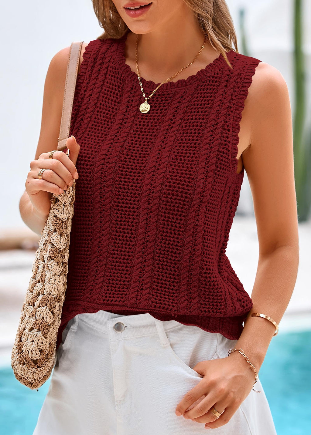 FreshPretty Crochet Tank Top Vacation Outfits for Women Sweater Vest Beach Cover Ups Spring Summer Sleeveless Cruise Resort Wear